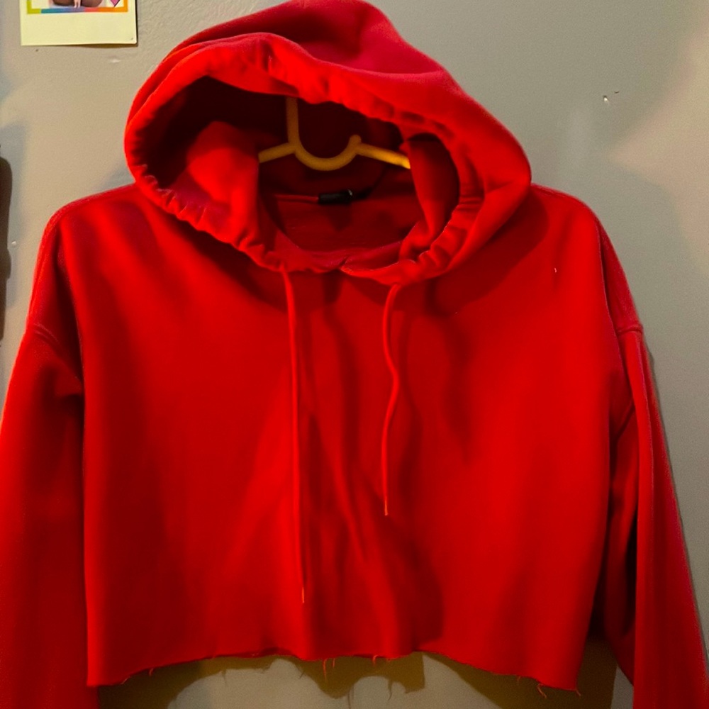 red cropped sweatshirt